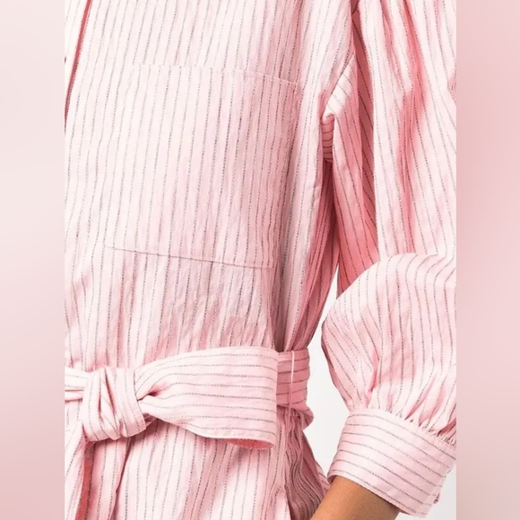 CINQ Á SEPT Shirt Dress Sofia Stripe Button Down Mini Pink Black White Pinstripe - Picture 7 of 10